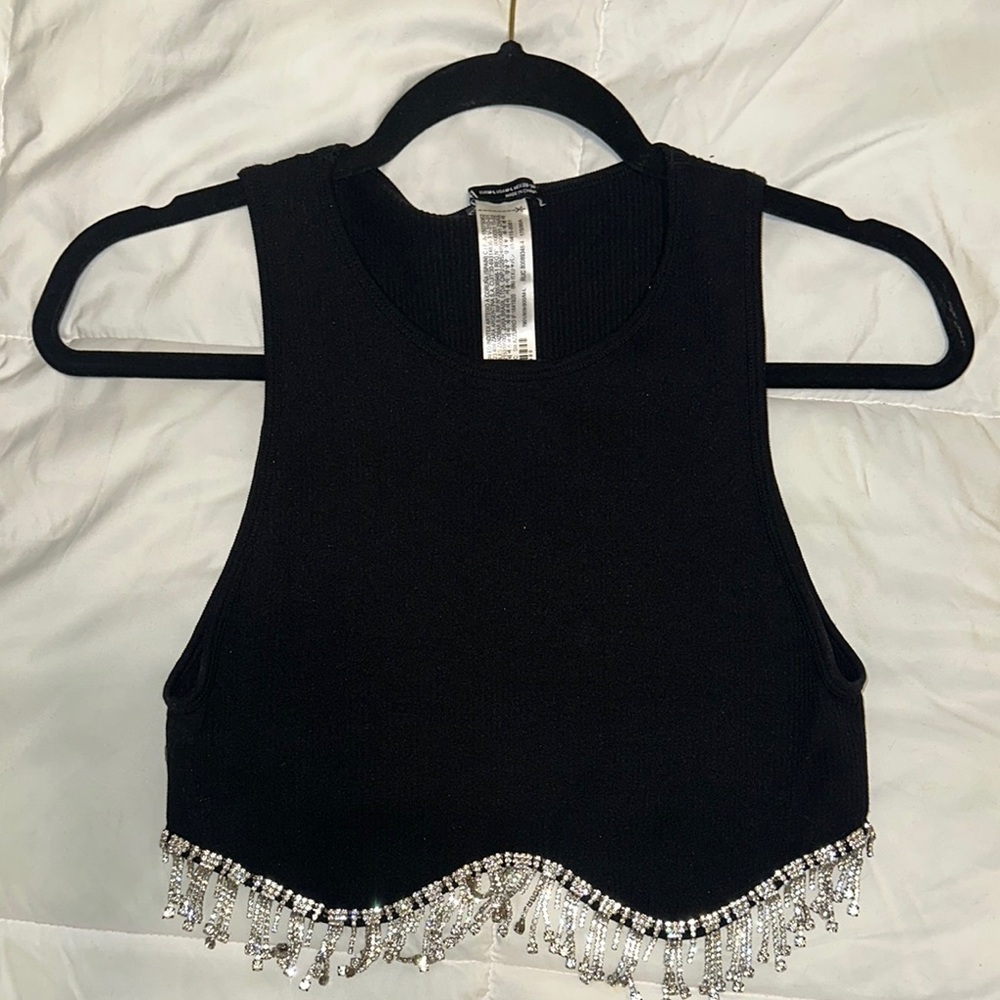 Zara Black Sleeveless Embellished Crop Top